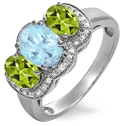 3-Stone Oval Halo Birthstone Ring (3 Stones)