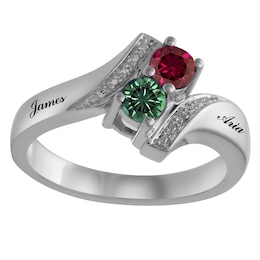 Couple's Round Birthstone Bypass Ring (2 Stones and Lines)
