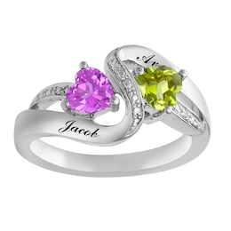 Couple's Heart Birthstone Ring (2 Stones and Lines)