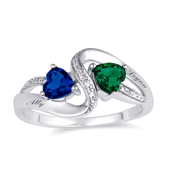 Couple's Heart Birthstone Ring (2 Stones and Lines)