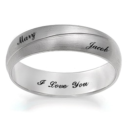 Engravable Angled Groove Wedding Band (3 Lines)