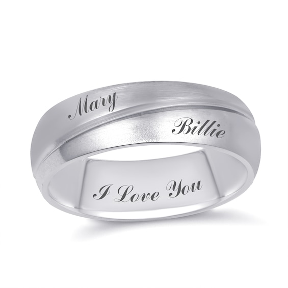 Engravable Angled Groove Wedding Band (3 Lines)