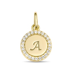 Sterling Silver or 10K Gold Round Charm with Lab-Created White Sapphire Accent