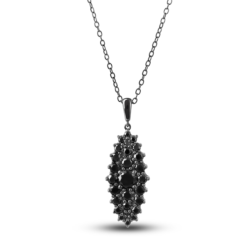 Main Image 1 of Black Diamond Pendant Necklace 2 ct tw Round 14K White Gold/Black Rhodium 18"