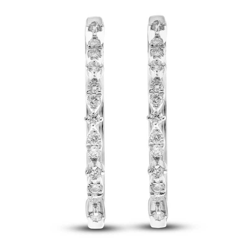 Main Image 1 of Diamond Hoop Earrings 1/5 ct tw Round 14K White Gold