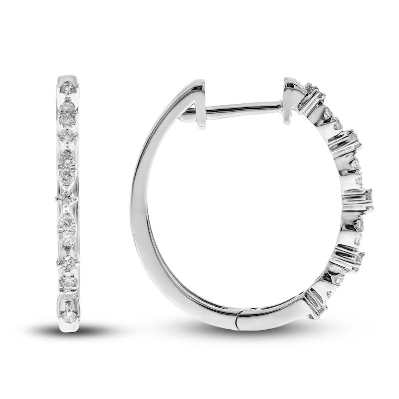 Main Image 2 of Diamond Hoop Earrings 1/5 ct tw Round 14K White Gold