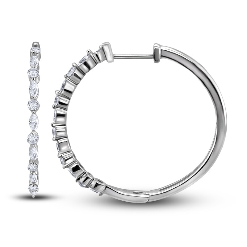 Diamond Hoop Earrings 1 ct tw Marquise/Round 14K White Gold
