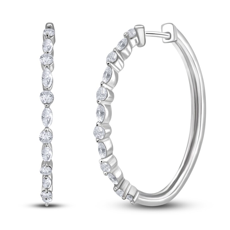 Diamond Hoop Earrings 1 ct tw Marquise/Round 14K White Gold