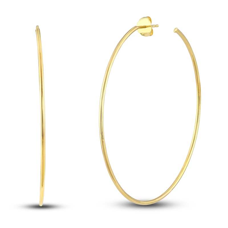 Round Wire Hoop Earrings 14K Yellow Gold 50mm