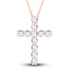 Thumbnail Image 1 of Diamond Cross Pendant Necklace 5 ct tw Round 14K Rose Gold 18"