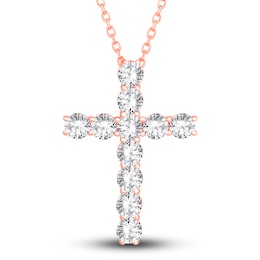Diamond Cross Pendant Necklace 5 ct tw Round 14K Rose Gold 18"