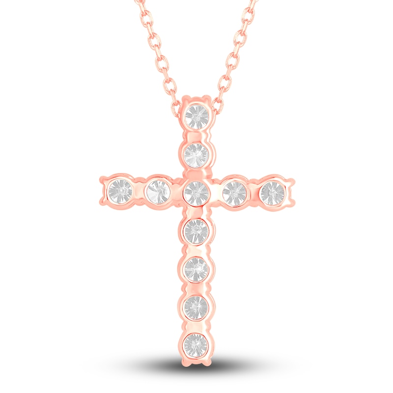 Main Image 3 of Diamond Cross Pendant Necklace 5 ct tw Round 14K Rose Gold 18"