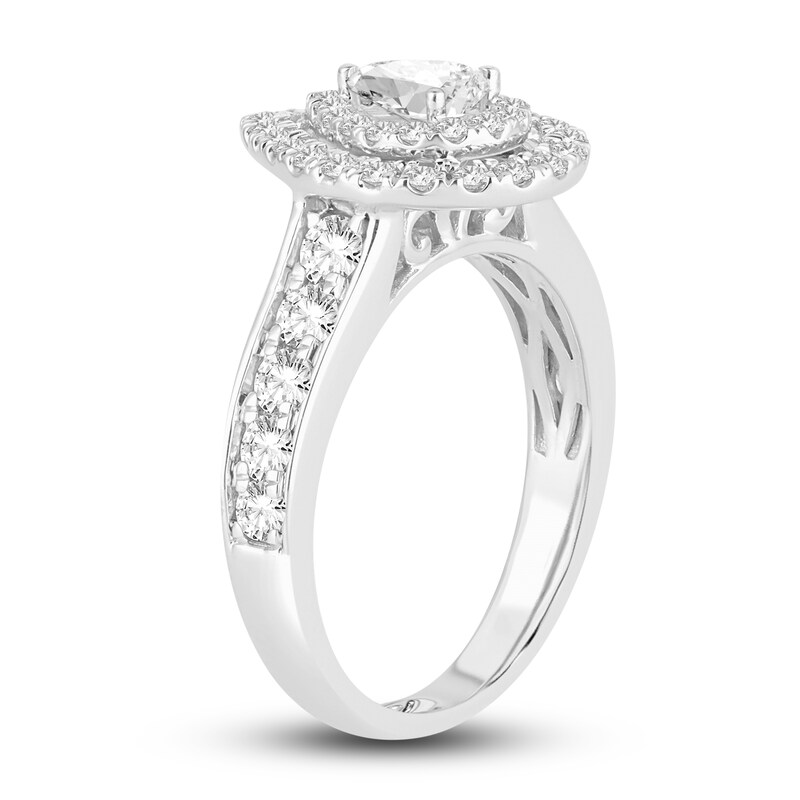 Main Image 2 of Diamond Double Halo Engagement Ring 1-1/3 ct tw Pear/Round 14K White Gold