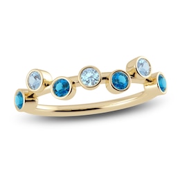 Juliette Maison Natural Blue Zircon & Natural Aquamarine Ring 10K Yellow Gold