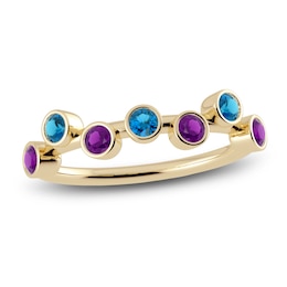 Juliette Maison Natural Blue Zircon & Natural Amethyst Ring 10K Yellow Gold