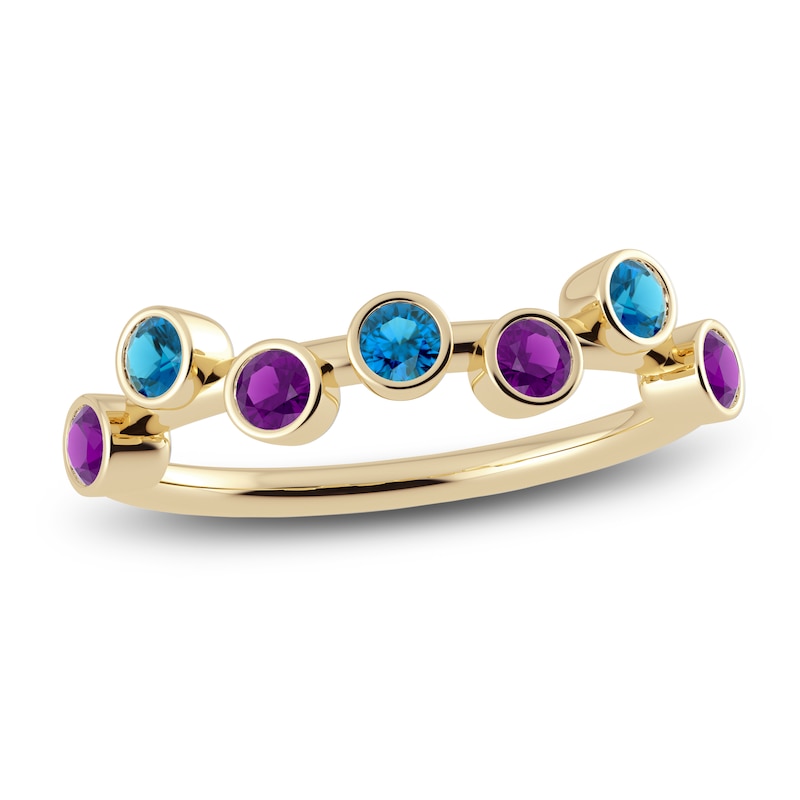 Main Image 1 of Juliette Maison Natural Blue Zircon & Natural Amethyst Ring 10K Yellow Gold
