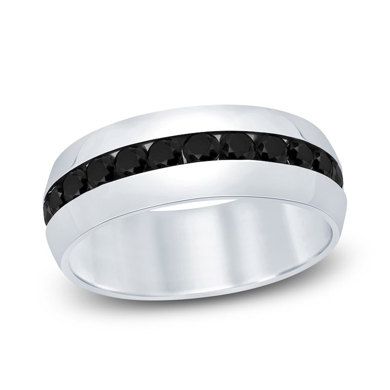 Main Image 1 of Men's Black Diamond Wedding Band 1 ct tw Round 14K White Gold