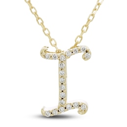 Diamond Initial I Pendant Necklace 1/10 ct tw Round 10K Yellow Gold 18"