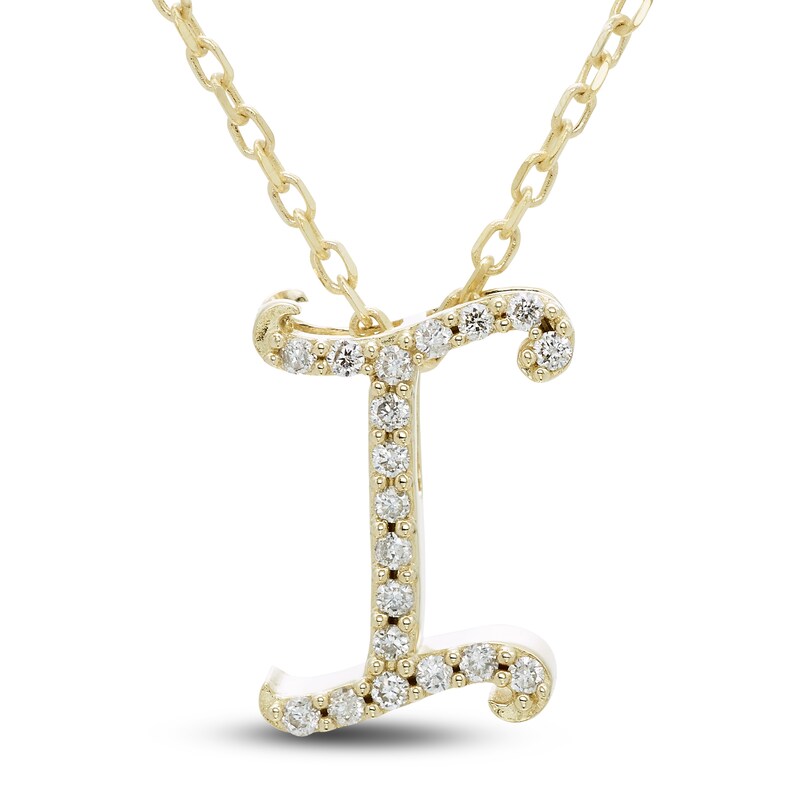 Main Image 1 of Diamond Initial I Pendant Necklace 1/10 ct tw Round 10K Yellow Gold 18"