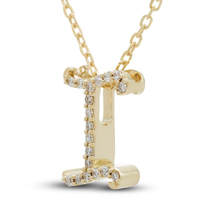 Main Image 2 of Diamond Initial I Pendant Necklace 1/10 ct tw Round 10K Yellow Gold 18"