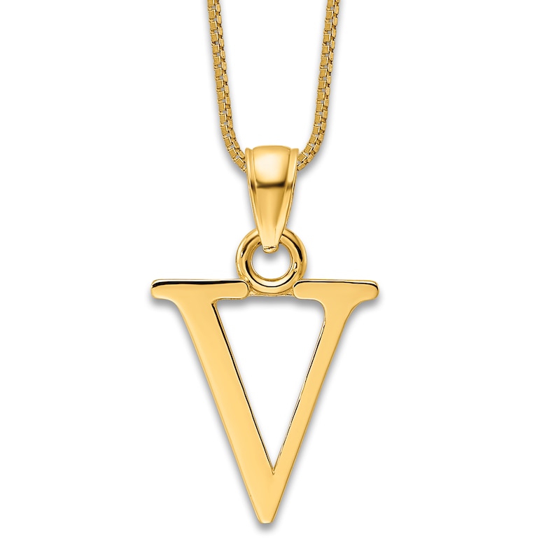 Main Image 1 of Initial V Necklace 14K Yellow Gold 18"