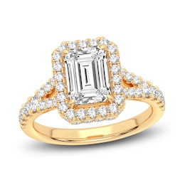 Lab-Grown Diamond Engagement Ring 2-3/4 ct tw Emerald/Round 14K Yellow Gold