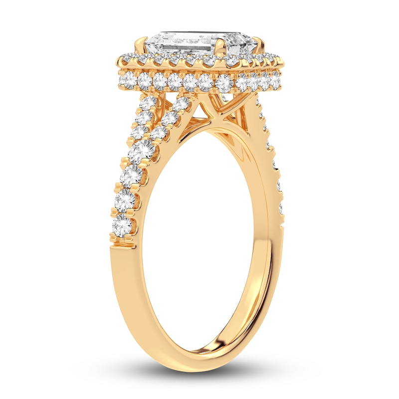 Main Image 2 of Lab-Grown Diamond Engagement Ring 2-3/4 ct tw Emerald/Round 14K Yellow Gold