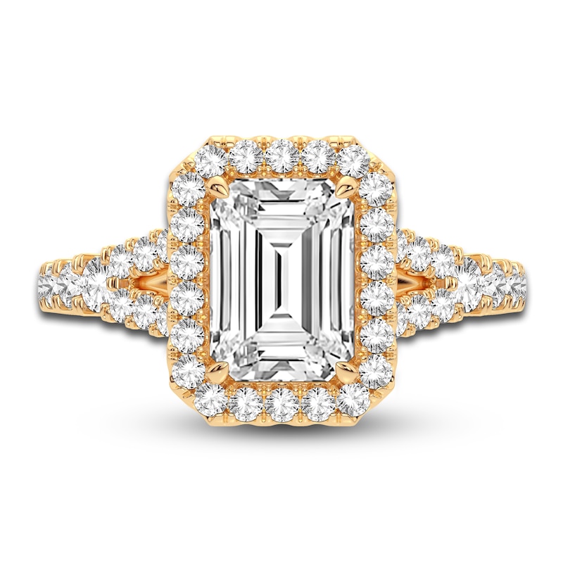 Main Image 3 of Lab-Grown Diamond Engagement Ring 2-3/4 ct tw Emerald/Round 14K Yellow Gold