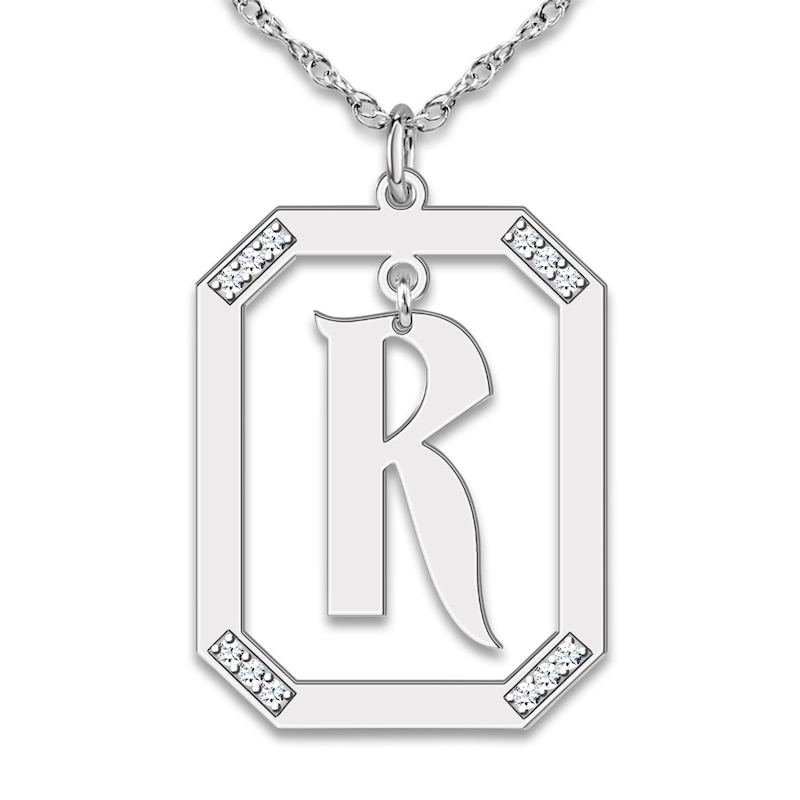 Main Image 1 of Diamond Initial Pendant Necklace 1/8 ct tw Round 14K White Gold 18"