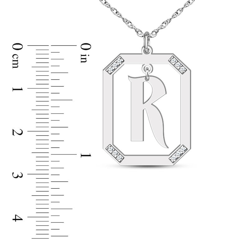 Diamond Initial Pendant Necklace 1/8 ct tw Round 14K White Gold 18"