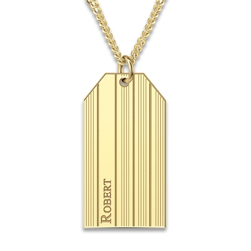 Engraved 14K Gold Plated Sterling Silver Dog Tag Necklace - Vertical