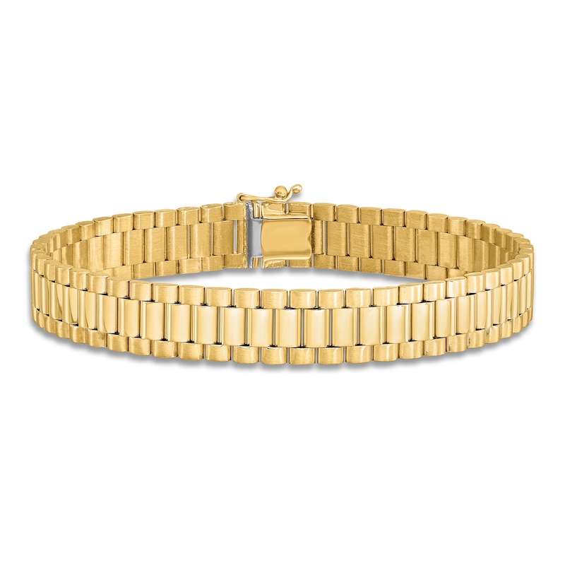 Men's Semi-Solid High-Polish Link Bracelet 14K Yellow Gold 8"