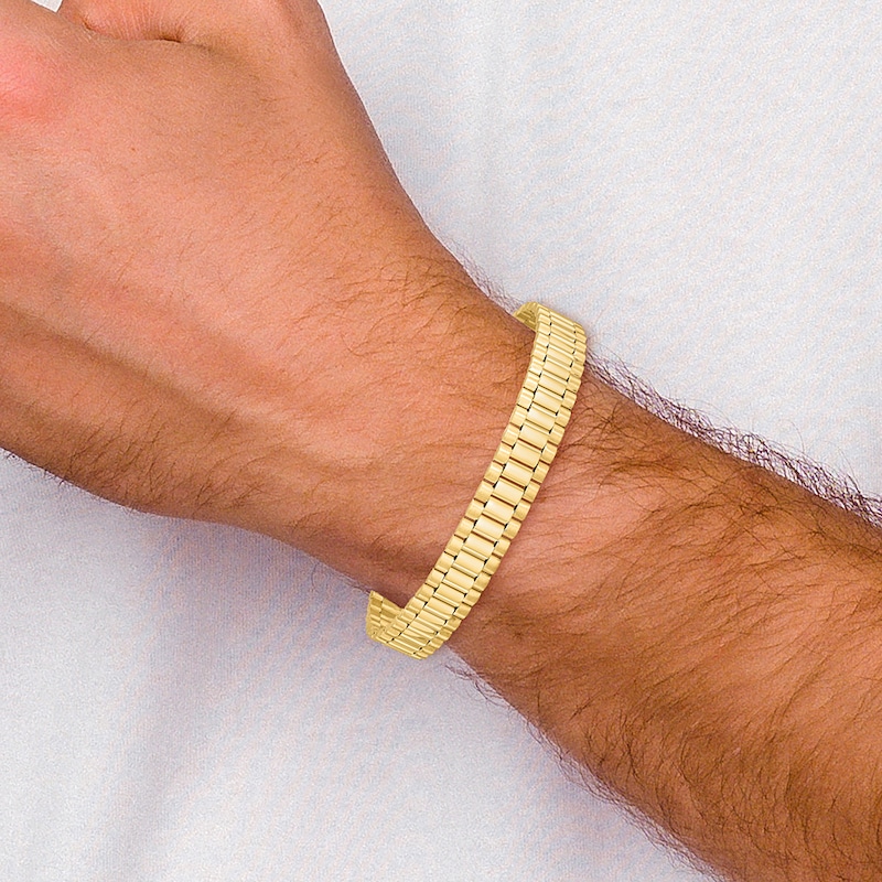 Main Image 4 of Men's Semi-Solid High-Polish Link Bracelet 14K Yellow Gold 8"