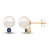 Thumbnail Image 1 of Freshwater Cultured Pearl & Natural Blue Sapphire Stud Earrings 14K Yellow Gold