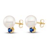 Thumbnail Image 2 of Freshwater Cultured Pearl & Natural Blue Sapphire Stud Earrings 14K Yellow Gold