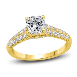 Diamond Halo Engagement Ring 1-3/8 ct tw Cushion/Round 14K Yellow Gold