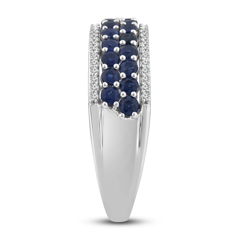 Main Image 3 of Natural Blue Sapphire Ring 1/8 ct tw Diamonds 14K White Gold