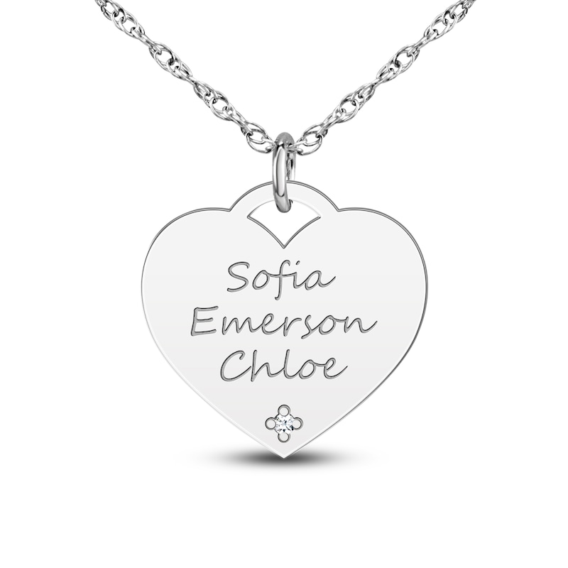 Personalized High-Polish Heart Pendant Diamond Accent Necklace 14K White Gold 18"