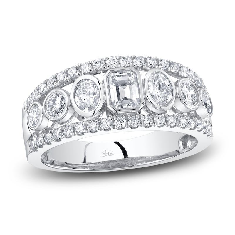 Main Image 1 of Shy Creation Diamond Ring 1-1/5 ct tw Emerald/Oval/Round 14K White Gold SC22008865