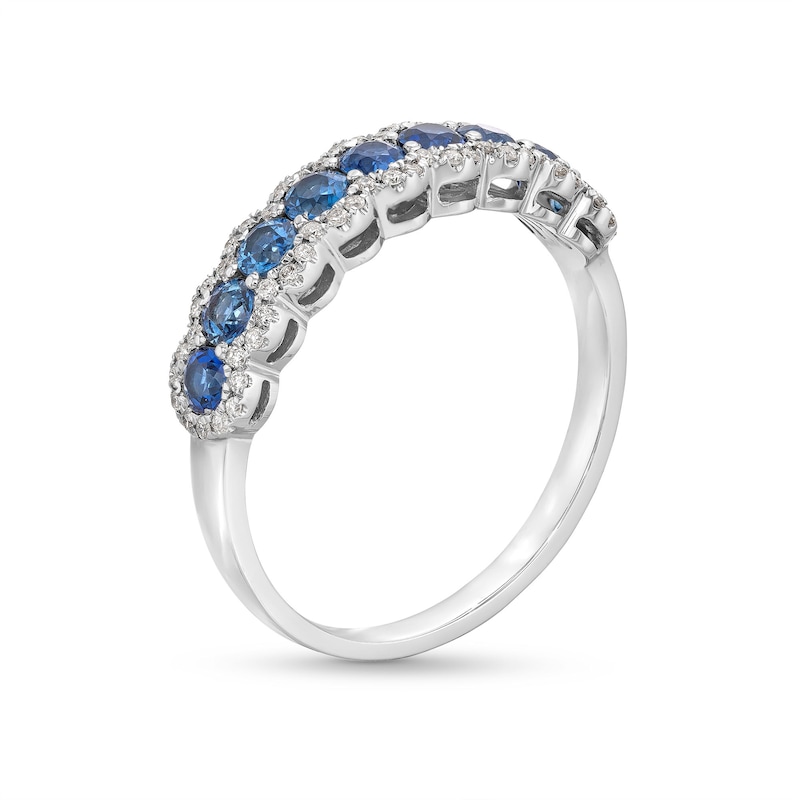 Kallati Round-Cut Natural Blue Sapphire Ring 1/5 ct tw Diamonds 14K White Gold