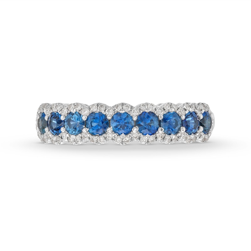 Kallati Round-Cut Natural Blue Sapphire Ring 1/5 ct tw Diamonds 14K White Gold
