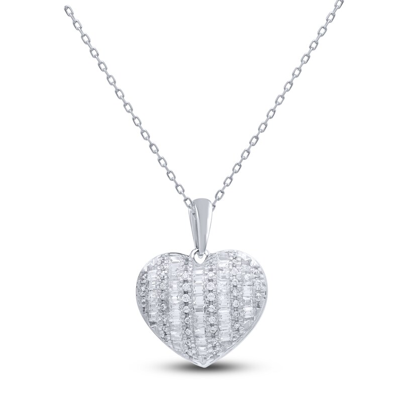 Diamond Heart Pendant Necklace 1/4 ct tw Round 14K White Gold 18"