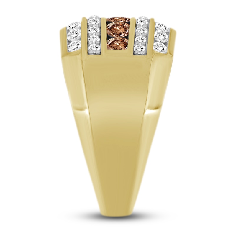 Bourbon-Colored Diamonds Men's White & Brown Diamond Ring 2 ct tw Round 10K Yellow Gold