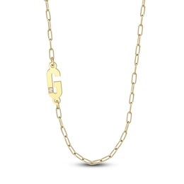 High-Polish Initial Necklace Diamond Accents 14K Yellow Gold 18"