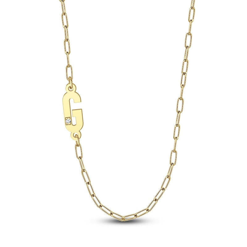 Main Image 1 of High-Polish Initial Necklace Diamond Accents 14K Yellow Gold 18"
