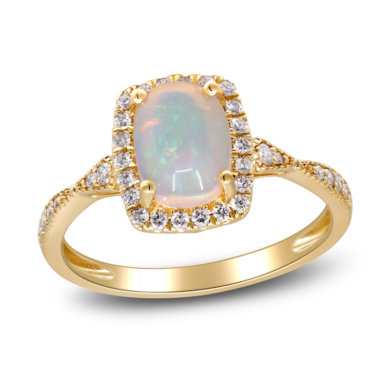 Main Image 1 of Natural Opal & Diamond Ring 1/5 ct tw 14K Yellow Gold