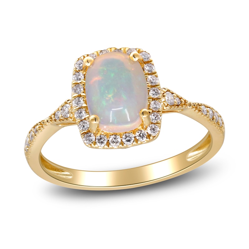 Natural Opal & Diamond Ring 1/5 ct tw 14K Yellow Gold