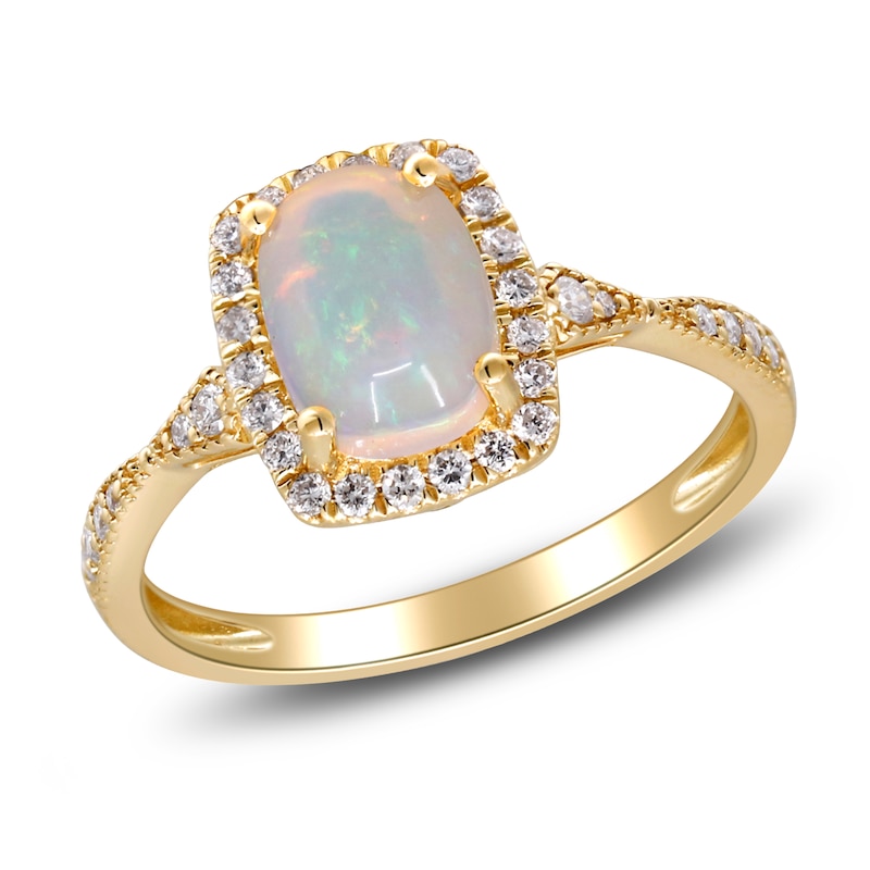 Natural Opal & Diamond Ring 1/5 ct tw 14K Yellow Gold