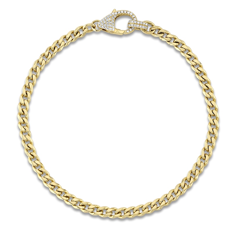 Shy Creation Diamond Clasp Curb Chain Bracelet 1/4 ct tw 14K Yellow Gold SC55022908
