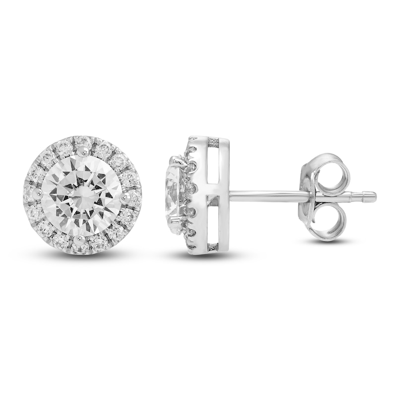 Main Image 1 of Diamond Halo Earrings 2 ct tw 14K White Gold